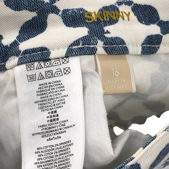 MICHAEL Michael Kors Trouser Pants Blue Pattern Straight Front White Size 16 - Picture 10 of 10